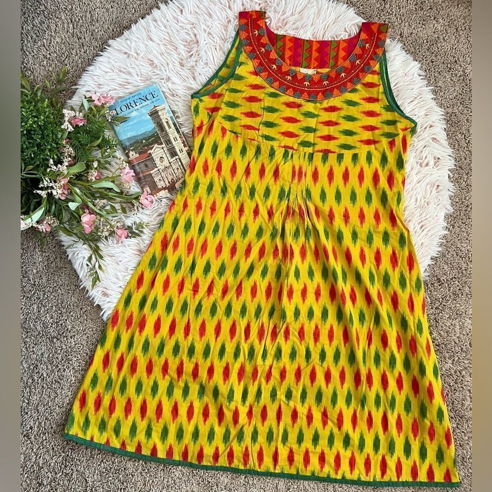 Peneri Embroidery Colorful Ethnic India Styled Boho Hippie Sleeveless Dress S